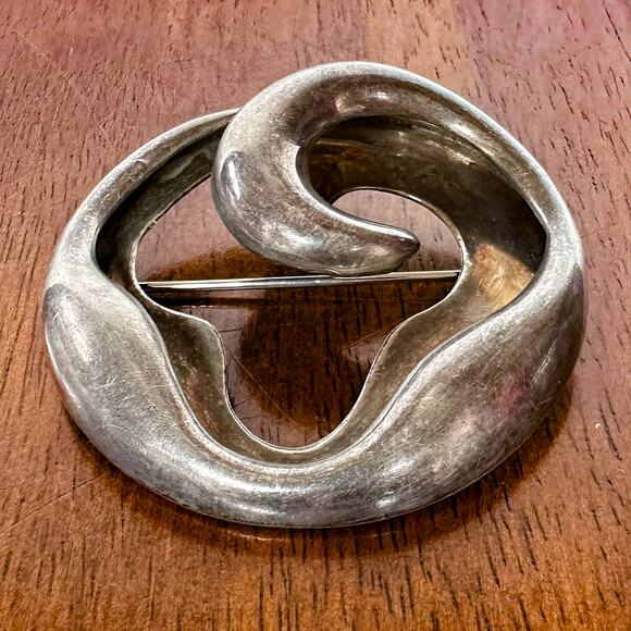 Zina of Beverly Hills Sterling Silver Brooch Biomorphic Modernist Circle Pin 925 - Picture 11 of 13